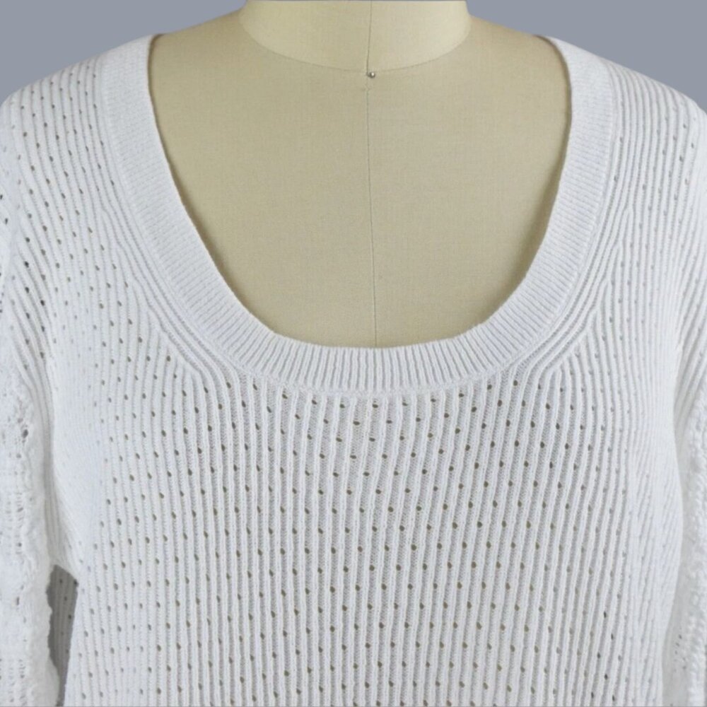 ELIE TAHARI NOVELTY STITCH WHITE COTTON SWEATER - Picture 2 of 9